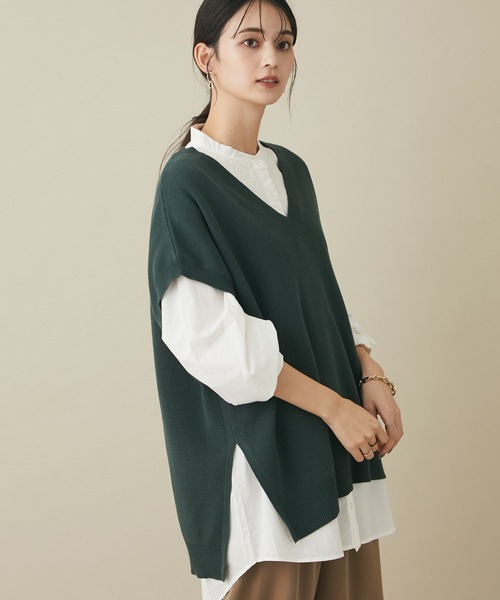CRAFT STANDARD BOUTIQUE(クラフトスタンダードブティック)の「Vネックビッグチュニックベスト *◆(ベスト・レディース・ブラック/グリーン/アイボリー/ボルドー・FREE)」の4枚目の写真