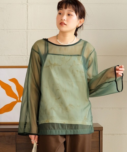 Bab（バブ）の「マーブルキャミソール付きシアートップスセット（Tシャツ/カットソー・レディース・ブラウン/グリーン/ベージュ/グレー/グレイッシュベージュ・M）」の5枚目の写真