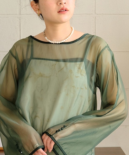 Bab（バブ）の「マーブルキャミソール付きシアートップスセット（Tシャツ/カットソー・レディース・ブラウン/グリーン/ベージュ/グレー/グレイッシュベージュ・M）」の21枚目の写真