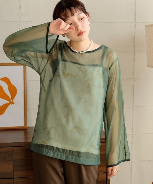 Bab（バブ）の「マーブルキャミソール付きシアートップスセット（Tシャツ/カットソー・レディース・ブラウン/グリーン/ベージュ/グレー/グレイッシュベージュ・M）」の22枚目の写真