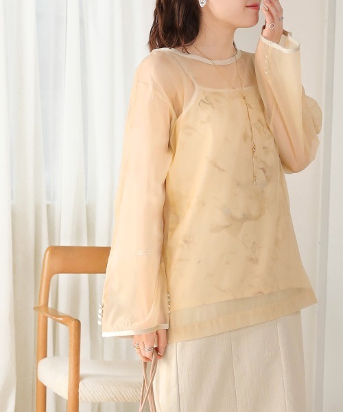 Bab（バブ）の「マーブルキャミソール付きシアートップスセット（Tシャツ/カットソー・レディース・ブラウン/グリーン/ベージュ/グレー/グレイッシュベージュ・M）」の8枚目の写真