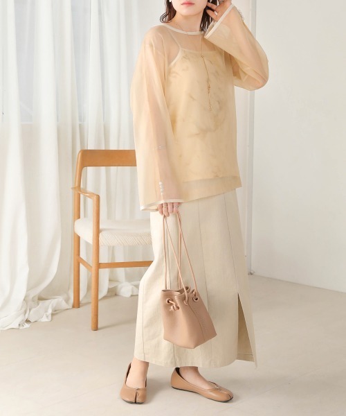 Bab（バブ）の「マーブルキャミソール付きシアートップスセット（Tシャツ/カットソー・レディース・ブラウン/グリーン/ベージュ/グレー/グレイッシュベージュ・M）」の9枚目の写真