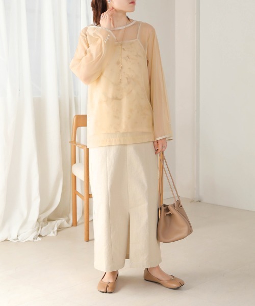 Bab（バブ）の「マーブルキャミソール付きシアートップスセット（Tシャツ/カットソー・レディース・ブラウン/グリーン/ベージュ/グレー/グレイッシュベージュ・M）」の10枚目の写真