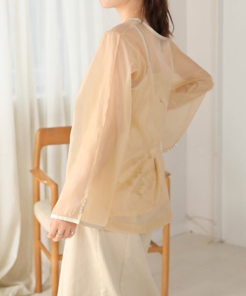 Bab（バブ）の「マーブルキャミソール付きシアートップスセット（Tシャツ/カットソー・レディース・ブラウン/グリーン/ベージュ/グレー/グレイッシュベージュ・M）」の12枚目の写真