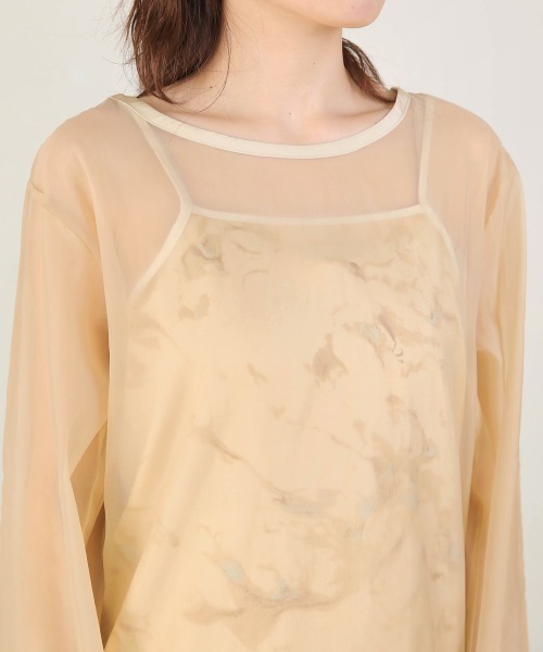 Bab（バブ）の「マーブルキャミソール付きシアートップスセット（Tシャツ/カットソー・レディース・ブラウン/グリーン/ベージュ/グレー/グレイッシュベージュ・M）」の13枚目の写真