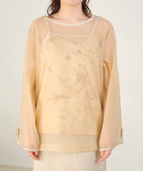 Bab（バブ）の「マーブルキャミソール付きシアートップスセット（Tシャツ/カットソー・レディース・ブラウン/グリーン/ベージュ/グレー/グレイッシュベージュ・M）」の14枚目の写真