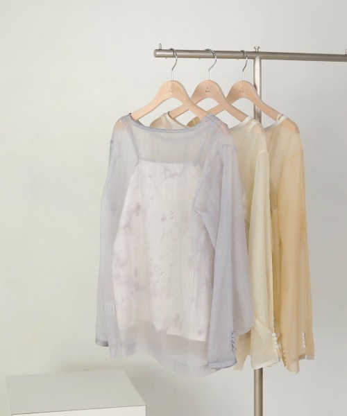 Bab（バブ）の「マーブルキャミソール付きシアートップスセット（Tシャツ/カットソー・レディース・ブラウン/グリーン/ベージュ/グレー/グレイッシュベージュ・M）」の19枚目の写真