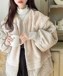 classicalelf | もこもこ癒され。ファー×キルティング切替えジップブルゾン(ブルゾン)