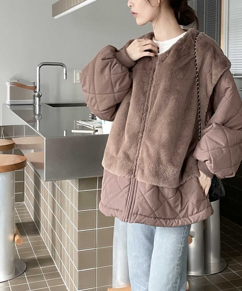 classicalelf（クラシカルエルフ）の「もこもこ癒され。ファー×キルティング切替えジップブルゾン（ブルゾン・レディース・ブラック/グレイッシュベージュ/カーキ/モカ・LARGE/X-LARGE/MEDIUM/SMALL）」の19枚目の写真