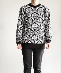 COMMONWARE:DAMASK JACQUARD KNIT C/N L/S/ダマスクジャガードクルーネックニット