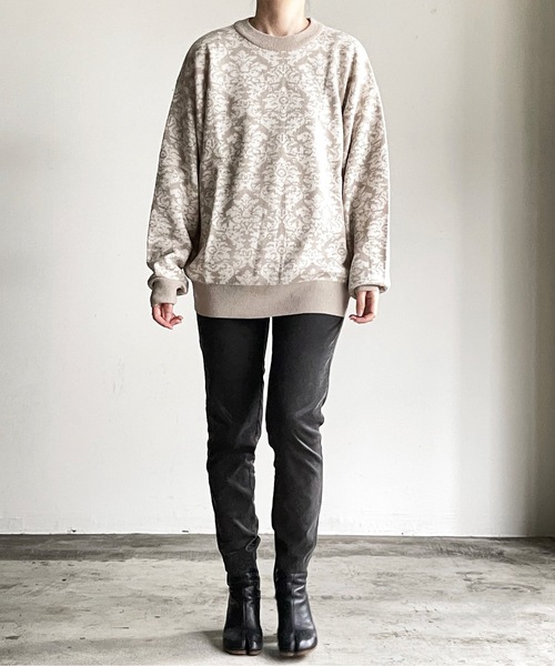 COMMON WARE(コモンウェアー)の「COMMONWARE:DAMASK JACQUARD KNIT C/N L/S/ダマスクジャガードクルーネックニット(ニット/セーター・レディース・グリーン/ブラック/ベージュ・L/XL/M)」の6枚目の写真