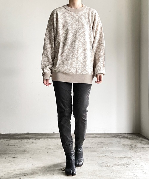 COMMON WARE(コモンウェアー)の「COMMONWARE:DAMASK JACQUARD KNIT C/N L/S/ダマスクジャガードクルーネックニット(ニット/セーター・レディース・グリーン/ブラック/ベージュ・L/XL/M)」の7枚目の写真