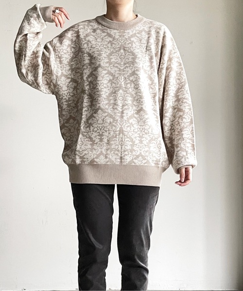 COMMON WARE(コモンウェアー)の「COMMONWARE:DAMASK JACQUARD KNIT C/N L/S/ダマスクジャガードクルーネックニット(ニット/セーター・レディース・グリーン/ブラック/ベージュ・L/XL/M)」の8枚目の写真