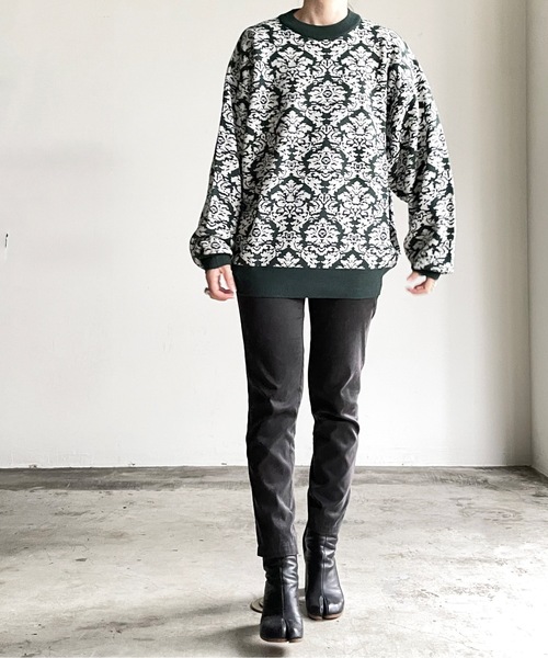 COMMON WARE(コモンウェアー)の「COMMONWARE:DAMASK JACQUARD KNIT C/N L/S/ダマスクジャガードクルーネックニット(ニット/セーター・レディース・グリーン/ブラック/ベージュ・L/XL/M)」の11枚目の写真