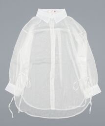 ビッグシルエット レディース シースルーシャツ スリットリボン