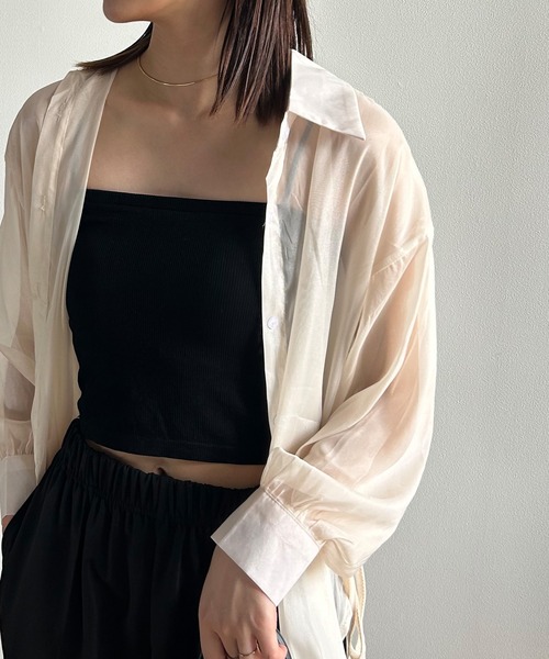 Kotoe(コトエ)の「ビッグシルエット レディース シースルーシャツ スリットリボン(シャツ/ブラウス・レディース・グレー/グリーン/ホワイト/オフホワイト・FREE)」の3枚目の写真