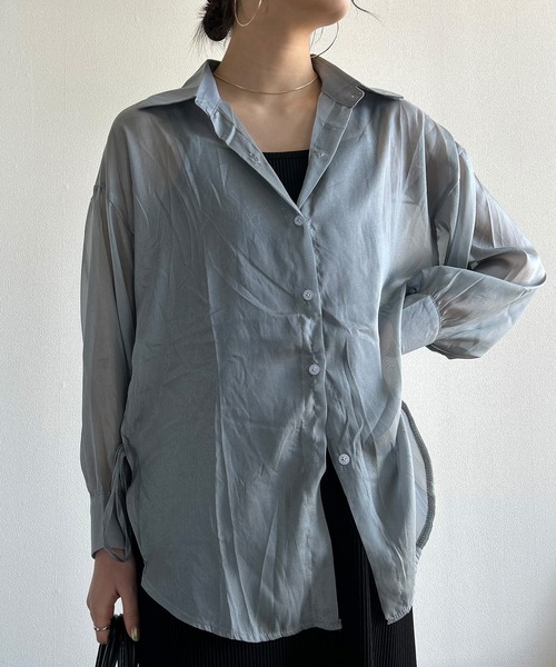 Kotoe(コトエ)の「ビッグシルエット レディース シースルーシャツ スリットリボン(シャツ/ブラウス・レディース・グレー/グリーン/ホワイト/オフホワイト・FREE)」の20枚目の写真