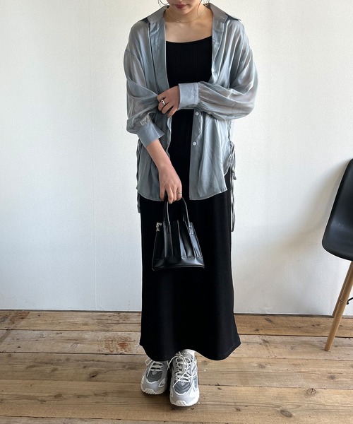 Kotoe(コトエ)の「ビッグシルエット レディース シースルーシャツ スリットリボン(シャツ/ブラウス・レディース・グレー/グリーン/ホワイト/オフホワイト・FREE)」の19枚目の写真