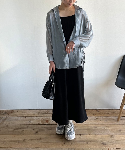 Kotoe(コトエ)の「ビッグシルエット レディース シースルーシャツ スリットリボン(シャツ/ブラウス・レディース・グレー/グリーン/ホワイト/オフホワイト・FREE)」の18枚目の写真