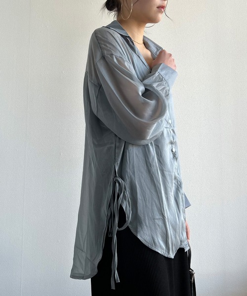 Kotoe(コトエ)の「ビッグシルエット レディース シースルーシャツ スリットリボン(シャツ/ブラウス・レディース・グレー/グリーン/ホワイト/オフホワイト・FREE)」の17枚目の写真