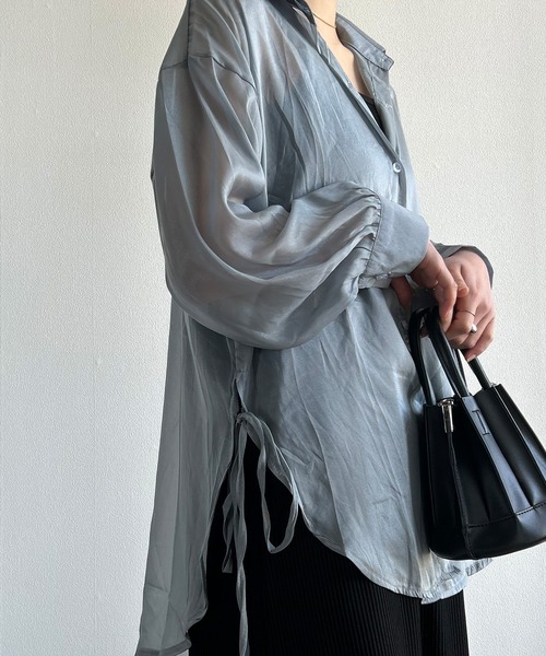 Kotoe(コトエ)の「ビッグシルエット レディース シースルーシャツ スリットリボン(シャツ/ブラウス・レディース・グレー/グリーン/ホワイト/オフホワイト・FREE)」の15枚目の写真
