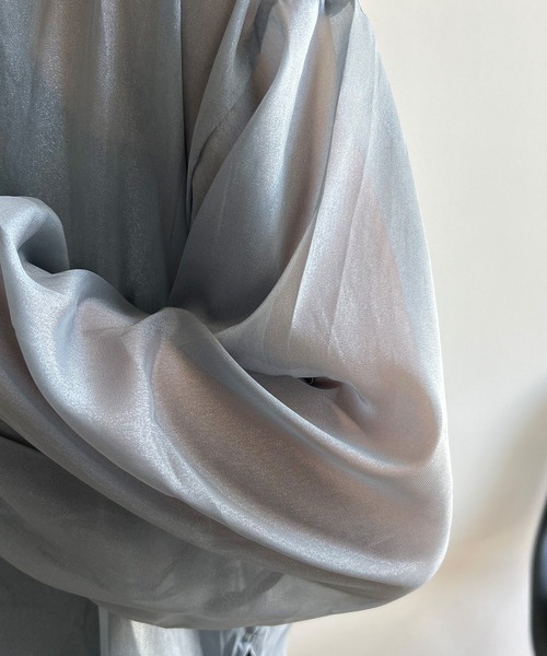 Kotoe(コトエ)の「ビッグシルエット レディース シースルーシャツ スリットリボン(シャツ/ブラウス・レディース・グレー/グリーン/ホワイト/オフホワイト・FREE)」の14枚目の写真