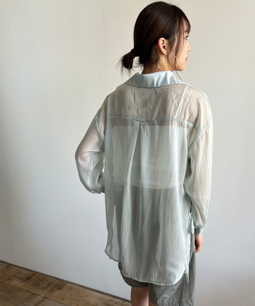 Kotoe(コトエ)の「ビッグシルエット レディース シースルーシャツ スリットリボン(シャツ/ブラウス・レディース・グレー/グリーン/ホワイト/オフホワイト・FREE)」の12枚目の写真