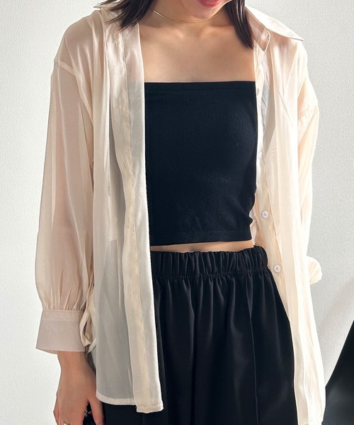 Kotoe(コトエ)の「ビッグシルエット レディース シースルーシャツ スリットリボン(シャツ/ブラウス・レディース・グレー/グリーン/ホワイト/オフホワイト・FREE)」の7枚目の写真