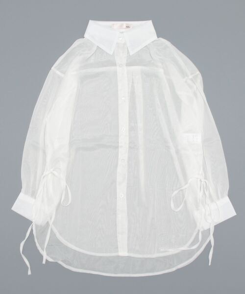 Kotoe(コトエ)の「ビッグシルエット レディース シースルーシャツ スリットリボン(シャツ/ブラウス・レディース・グレー/グリーン/ホワイト/オフホワイト・FREE)」の21枚目の写真