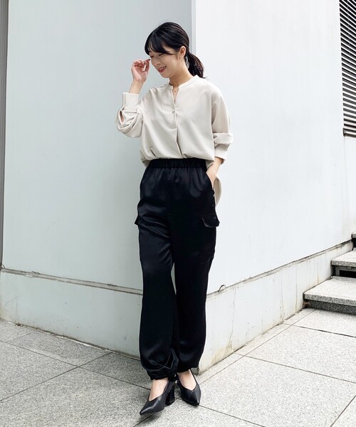 OPAQUE.CLIP Carremanノーカラー パンツ セットアップ L ≪6color≫ 着丈が選べる！美脚イージーワイドパンツ