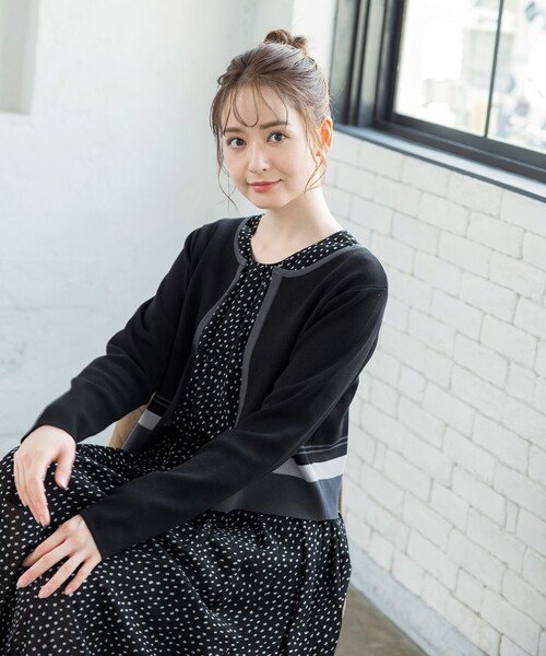 アンサンブル 「大きいサイズ」忙しい朝もこれで決まる配色ニットアンサンブル(2点セット） セール】【大きいサイズ】忙しい朝もこれで決まる配色ニット