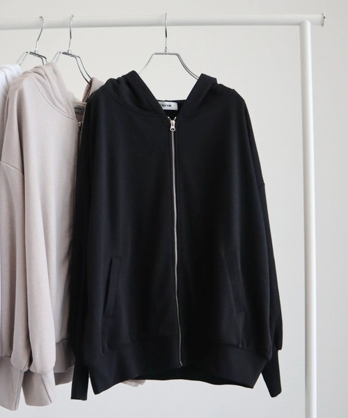 ENVYM（アンビー）の「ENVYM.裏毛前あきフーディー（パーカー・レディース・オフホワイト/ブラック/グレー・FREE）」の2枚目の写真