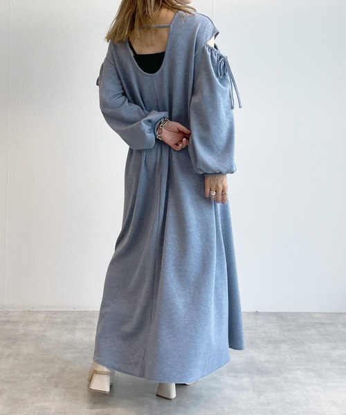 w closet(ダブルクローゼット)の「ショルダースリットリブワンピース(ワンピース・レディース・ライム/ライトベージュ/ブラック/ブルー・FREE)」の4枚目の写真