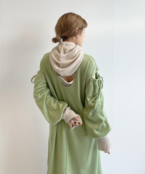w closet(ダブルクローゼット)の「ショルダースリットリブワンピース(ワンピース・レディース・ライム/ライトベージュ/ブラック/ブルー・FREE)」の10枚目の写真