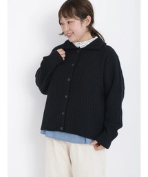 Samansa Mos2 | 【リサイクルポリエステル】柄編み襟付カーディガン(カーディガン/ボレロ)