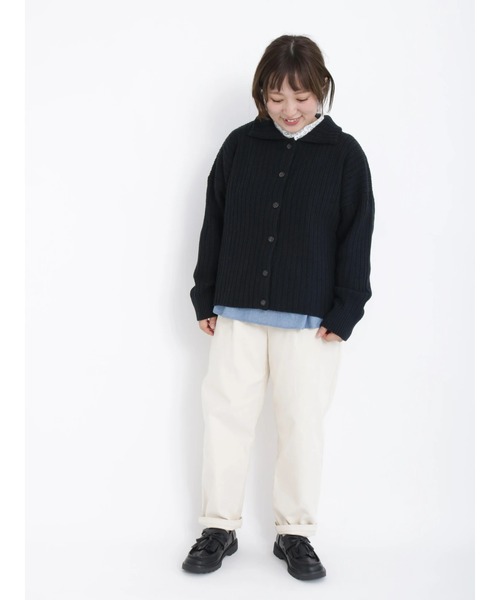 Samansa Mos2（サマンサ モスモス）の「【リサイクルポリエステル】柄編み襟付カーディガン（カーディガン/ボレロ・レディース・イエロー/ブルー/グリーン/ブラック/レッド/オフホワイト・ﾌﾘ-）」の19枚目の写真