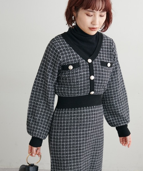 セール】madoka金釦ツイードニットワンピース（ワンピース）｜natural