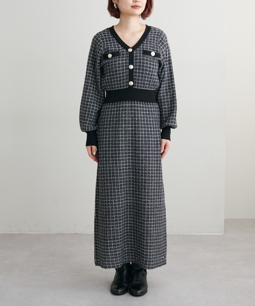 【SALE】チエイマイ　皇室御用達ブランドビジュー釦ニットスーツ natural couture（ナチュラルクチュール）の「madoka金釦ツイード