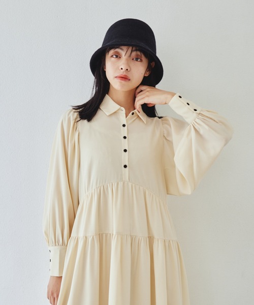 idem（イデム）の「volume tiered onepiece/ボリュームティアードシャツワンピース（シャツワンピース・レディース・アイボリー/ブラック・FREE）」の13枚目の写真