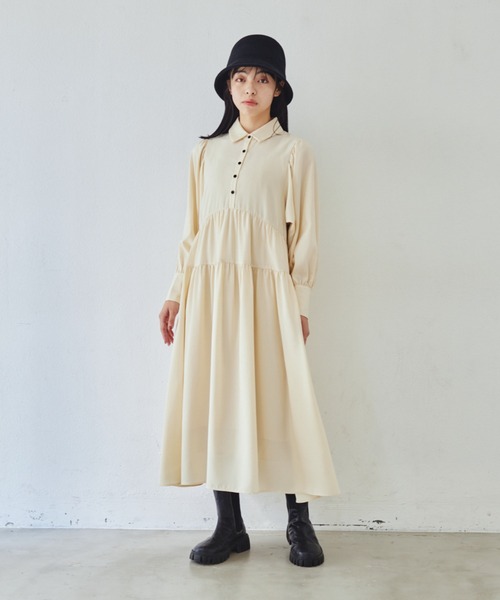 idem（イデム）の「volume tiered onepiece/ボリュームティアードシャツワンピース（シャツワンピース・レディース・アイボリー/ブラック・FREE）」の8枚目の写真