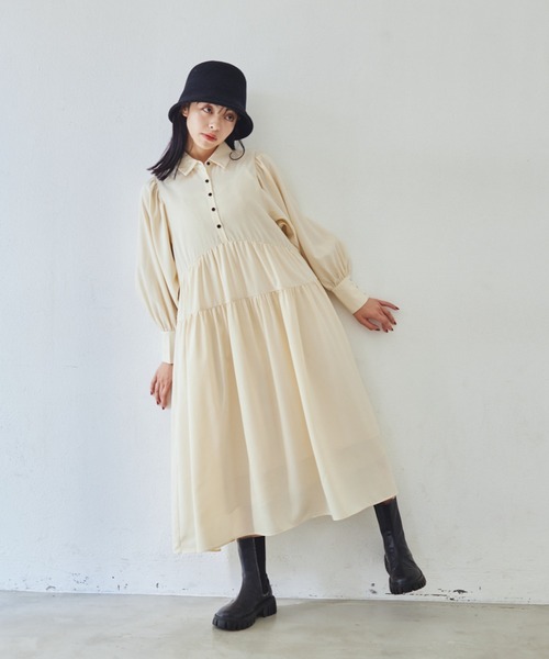 idem（イデム）の「volume tiered onepiece/ボリュームティアードシャツワンピース（シャツワンピース・レディース・アイボリー/ブラック・FREE）」の9枚目の写真