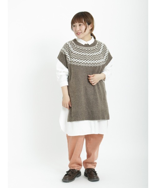 Samansa Mos2（サマンサ モスモス）の「幾何学柄ジャカード前後2WAYニットベスト（ベスト・レディース・モカ/チャコール/キナリ/グレー・ﾌﾘ-）」の9枚目の写真