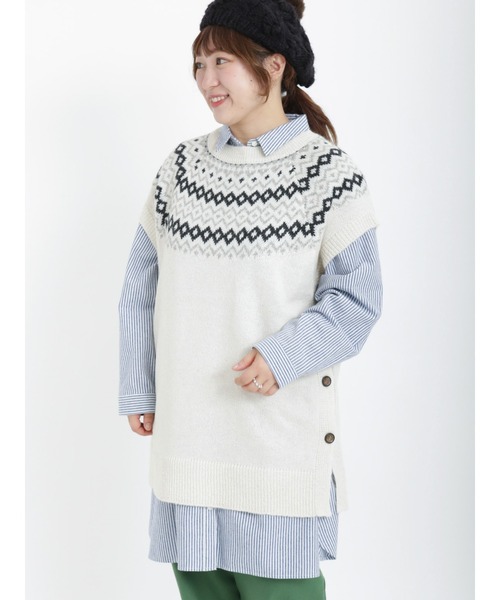 Samansa Mos2（サマンサ モスモス）の「幾何学柄ジャカード前後2WAYニットベスト（ベスト・レディース・モカ/チャコール/キナリ/グレー・ﾌﾘ-）」の16枚目の写真