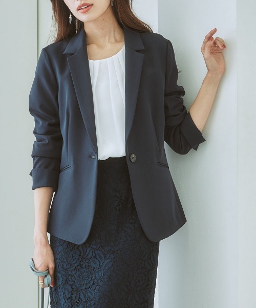 7days Life Styling(セブンデイズライフスタイリング)の「【UVカット】ストレッチダブルクロステーラードジャケット (洗濯機OK)(テーラードジャケット・レディース・ネイビー/ライトグレー/ブラック/モカ・S/LL/M/L)」の4枚目の写真