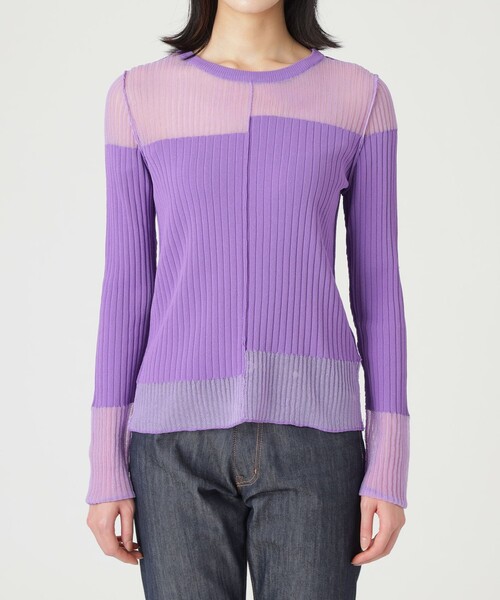 LOVELESS（ラブレス）の「シアーコンビニットプルオーバー（ニット/セーター・レディース・オフホワイト/ブラック/パープル・34/36）」の8枚目の写真