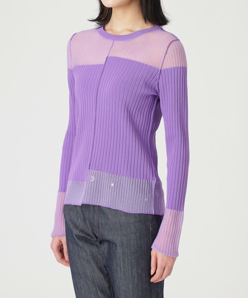 LOVELESS（ラブレス）の「シアーコンビニットプルオーバー（ニット/セーター・レディース・オフホワイト/ブラック/パープル・34/36）」の7枚目の写真