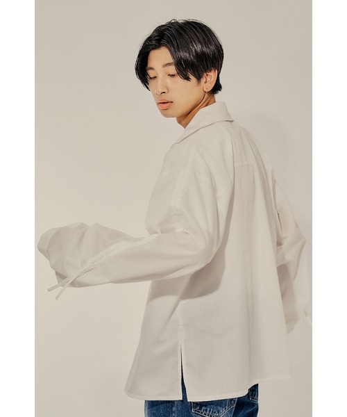 Adoon plain(アドーンプレーン)の「【Oversized shirring shirt】/オーバーサイズシャーリングシャツ(シャツ/ブラウス・メンズ・ブラック/オフホワイト・MEDIUM/LARGE)」の9枚目の写真