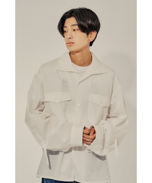 Adoon plain(アドーンプレーン)の「【Oversized shirring shirt】/オーバーサイズシャーリングシャツ(シャツ/ブラウス・メンズ・ブラック/オフホワイト・MEDIUM/LARGE)」の5枚目の写真