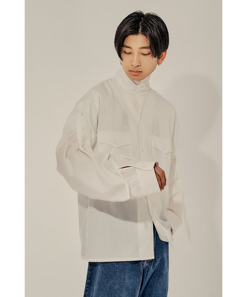 Adoon plain(アドーンプレーン)の「【Oversized shirring shirt】/オーバーサイズシャーリングシャツ(シャツ/ブラウス・メンズ・ブラック/オフホワイト・MEDIUM/LARGE)」の7枚目の写真