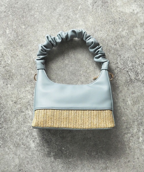 Riberry（リベリー）の「ギャザーハンドル異素材切替バッグ（ハンドバッグ・レディース・ブラック/ブルー/ホワイト/グリーン/ベージュ・FREE）」の5枚目の写真